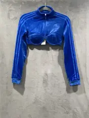 Adidas X Jeremy Scott Blue Velour Cropped Track Top Women's Size Small NWT