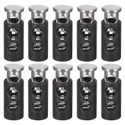 20Pcs 4mm Cord Lock Plastic Double Hole Spring Toggle Stoppers, Black Silver