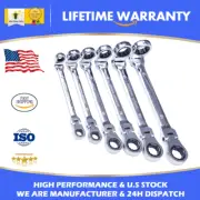 6x Extra Long Ratcheting Wrench Spanner Set Double Box End Flex-head Sae Metri