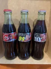 Coca-Cola Glass Bottle 8oz Coke Collectible RARE Full Nascar Racing 3 bottle lot