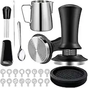 Coffee Tamper Set, Espresso Coffee Machine Accessories Set, Milk Frothing Pitcher 12oz/350ml with 51mm Espresso Tamper Set, WDT Tool, Coffee Stirrer, Latte Art Pen, Tamper Mat, Coffee Stencils