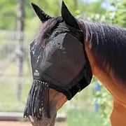Harrison Howard CareMaster Horse Fly Mask with Ears and Nose Fringe Fly Protector Defender Mask Piano Black Full Size
