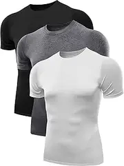 [Neleus] Men's 3 Pack Athletic Compression Shirt Running Shirts, Heatlock Mock