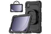 WASSUP Samsung Galaxy Tab A9 8.7 inch 2023 Case With Screen Protector 360 Degree Handle Ring Folding Stand-Black&Black