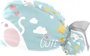 [WOSHJIUK] Working Hat 2 Pack Scrub Caps for Women,Cartoon Cats Pattern Floral,Tie Back Cap Adjustable Scrub Hat