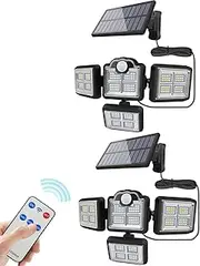 2Pack Solar Lights Outdoor, Motion Sensor Security Lights, Separate Solar Panel, 4 Adjustable Head, 396 LED 300° Wide Angle, Waterproof Wall Lights for Porch Yard Garage Pathway