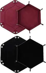 Pack of 2 Foldable Dice Boards, Double-Sided Dice Board, Velvet Foldable Dice Tray, Hexagon Dice Plate, Leather Dice Boards for RPG DND Dragons Dice Games (Wine Red - Black)