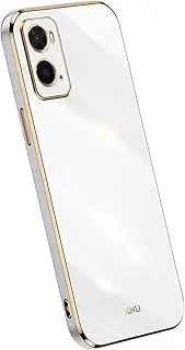 [Topme] Silicone Case for Oppo A76 / Oppo A96 [Gold Edge Style Phone Case] - White