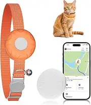 Cat GPS Tracker for Cats, Waterproof Pet GPS Tracker, Cat GPS Tracker Collar with Safety Elastic Buckle, Compatible with Apple Find My App (Only iOS), No Monthly Fee, Orange
