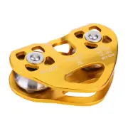 (Gold)30KN Dual Pulley Zip Line Rescue Cable Trolley Outdoor Rock Climbing BD