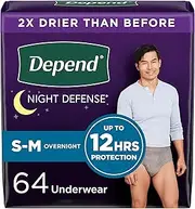 Depend Night Defense Adult Incontinence Underwear for Men, Disposable, Overnight, Small/Medium, Grey, 64 Count, Packaging May Vary