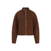 [AlaÏA] AlaÏA-Nut Brown Goat Leather Round Jacket-Donna 36 FR