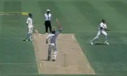 England bowler Devon Malcolm drops a caught and bowled chance- Old Cricket Photo
