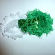 Puppy Bows ~ Dog collar slide bow large dog hair bows green white sequin