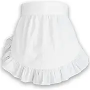 CRB Fashion Waist Apron Kitchen Cooking Restaurant 100% Cotton Bistro Half Aprons with Pockets for Girl Woman (White)