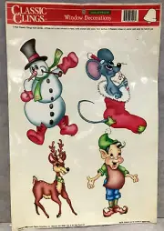 Vintage 1992 Impact Plastics Christmas Holiday Static Window Clings