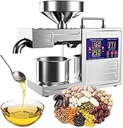 Automatic Oil Press Machine, Cold Hot Press Seed Oil Extractor, 304 Stainless Steel, for Flaxseed, Peanut, Hemp Seeds, Sesame, Sunflower, Commercial Home Kitchen