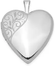 [JewelryWeb] 925 Sterling Silver Holds 2 photos 20mm Polished Swirl Love Heart Locket-Locket Necklace for Women