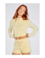 NEW Wildfox S Broken Dreams Crop Top Hoodie Sweatshirt Lemon Yellow #88067