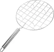 INOOMP Round Stainless Steel Grill Net for Outdoor Cooking Portable BBQ Accessory for Grilling Fish and Meat Thickened Mesh Design with Reliable Handle for Camping and Backyard Use