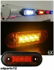 6 LED Orange Side Marker Lights For Curved Support Bar Truck Trailer