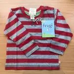 英國 FRUGI 有機棉長袖上衣 紅灰條紋 6-12, 18-24個月