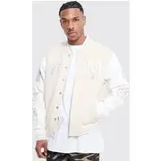 Mens Ecru Boxy M Jersey Varsity Jacket