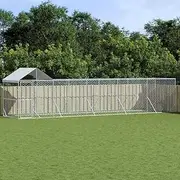 Spacious Outdoor Dog Kennel with Protective Roof in Silver, 10x2x2.5 m, Galvanised Steel, Ideal for Small Animals, Lockable Door, Weather & UV Resistant