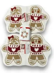 Christmas Gingerbread Bathroom Plush Soft Floor Mat Rug Hand towels Set