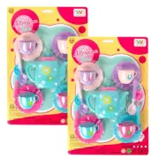 2 SETS Tea-Set Cups Teapot Food Kitchen Children Saucer Play Afternoon Value Set