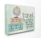 Aqua Blue Travel Makes You Richer Suitcases and Globe Drawing Canvas Wall Art...