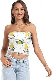 [RPLIFE] Whimsical Gnomes Bright Tube Tops for Women, Sexy Tube Tops, Sheer Tube Tops, Summer Crop Tops (S)