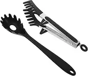 Luxshiny 1 Set Spaghetti Spoon Pasta Tong Set Silicone Pasta Fork with Teeth Heat Resistant Noodle Spoon Server for Cooking and Serving Black