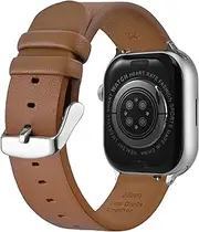 Leather Watch Band Compatible with Apple Watch Series Ultra 9 8 7 6 5 4 3 2 1 SE SE2, Genuine Leather Replacement Strap with Stainless Steel Buckle for iWatch width 49mm 45mm 44mm 42mm 41mm 40mm 38mm
