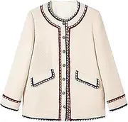[Generic] Women Winter Vintage Style Single Breasted O-Neck Loose Jacket Office Patchwork Regular Coat