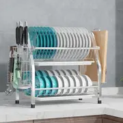 2 Tier Kitchen Dish Rack Cup Drainer Plate Tray Organizer
