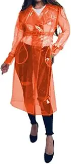 [EGEN] Sexy Lingerie Clear PVC Trench Jacket with Belt Transparent Long Coat Perspective Raincoats Jackets Women Clubwear Party S-7XL (Medium,Orange,Medium)