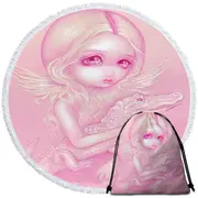 Pink Albino Alligator Angel Round Beach Towel