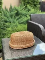 Oval wicker bread bin with lid rustic bread box basket natural kitchen storage