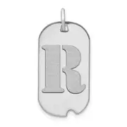 14k White Goldw Polished Letter R Initial Dog Tag Pendant