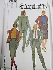 Pants Skirt Blazer Jacket Vest 12 Simplicity 7043 Sewing Pattern UC VTG Outfit