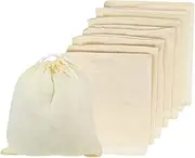 HOLIDYOYO 7pcs Reusable Cotton Food Strainer Bags Drawstring Filter Bags for Soup Herbs and Cooking Washable Straining Bags for Kitchen Use