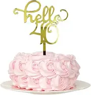 Hello 40 Birthday Cake Toppers-Gold Acrylic, Forty Cake Topper, 40 cake topper, 40th birthday decorations, 40th Birthday Cake Topper, 40 Decorations for Cake, 640 Birthday Decorations