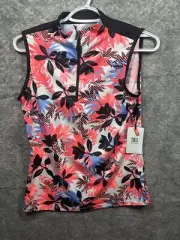 Tail Golf Top Womens Small Funnel Neck UPF 50 Floral Pink Black Quarter Zip