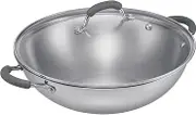 RACO Reliance 32cm Stainless Steel Wok - Induction Compatible, Dishwasher & Oven Safe, Covered Wok with Tempered Glass Lid, Heat-Resistant Handles, All Stovetops