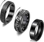 [FASHGOOD] Black Mens Rings Titanium Stainless Steel Anxiety Ring for Men, Black Spinner Rings Fidget Ring Set,6-8mm Wide Stress Relieving Ring,Fashion Wedding Promise Band Rings Size 7-13