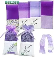 Generic 24PCS Lavender Sachet Bags Empty Cotton Printed Sachet Bag Sachets for Drawers and Closets Purple Transparent Mesh Dried Bouquet Bag with Drawstring for Lavender, Spice and Herbs