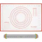 Rolling Pin and Silicone Baking Pastry Mat Set Metal Dough Roller Rustproof ☁