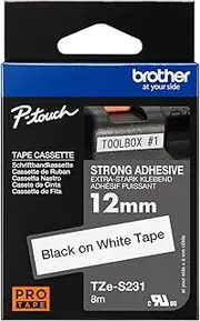 Brother 12MM BLACK ON WHITE STRONG ADHESIVE TZ TAPE