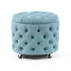 Round Linen Storage Ottoman Blanket Box Foot Stool Small 55cm Teal Emma